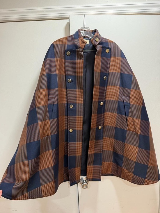 Temperley London Other - Temperley London Navy and Brown Plaid Double-Breasted Cape Coat